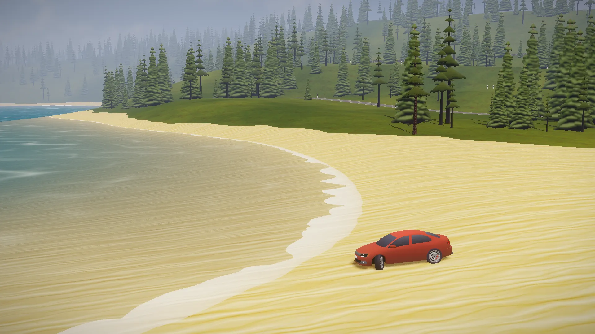 Car on beach with water